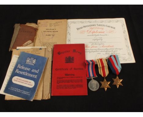 WWII P.O.W. group of three medals to 6846084 R. J. Sawyer KRRC P.O.W. from 27.5.1942 to 10.4.1945 in Italy, consisting of 193