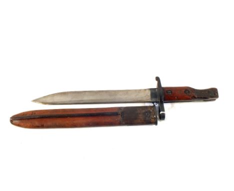 A WWI era Canadian Ross MkII bayonet with scabbard