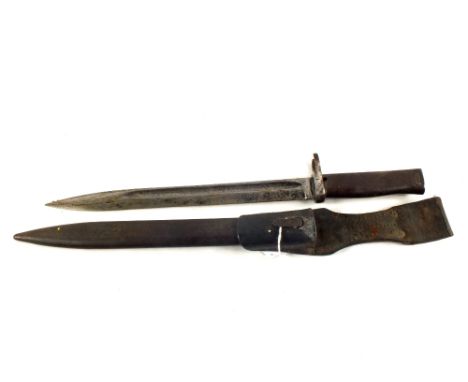 A German Ersatz bayonet with scabbard and leather frog