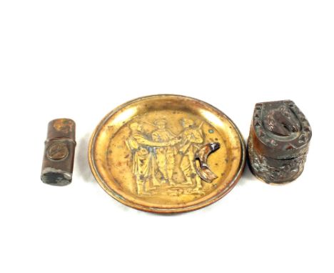 A 'Trench Art' ash tray with lighter and inkwell