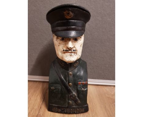 VINTAGE HEAVY PERSHING CAST METAL MONEY BOX