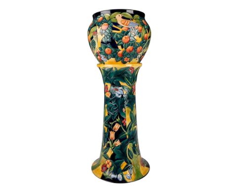 Limited edition, 40 of 50, prestige bowl form planter with column base. A stunning garden piece decorated in vibrate hand pai