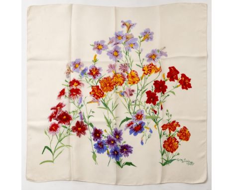 Edouard Marcel Sandoz, carré en soie "Fleurs sauvages".Signé en bas à droite et daté 1954.78x78 cm.Vintage VintageVintage Mod