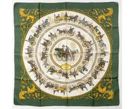 Hermès Paris, carré en soie "La promenade de Longchamps" par Ledoux.86x87 cm. Condition: un fil tiré.Vintage VintageVintage M