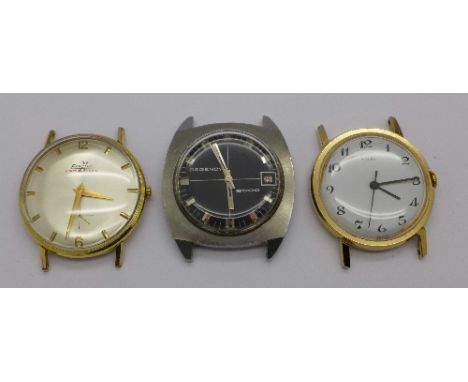 Three wristwatch heads, Timex, Regency and Exactus