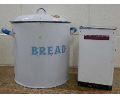 An enamel bread bin and a toy tin-plate Hoover washing machine