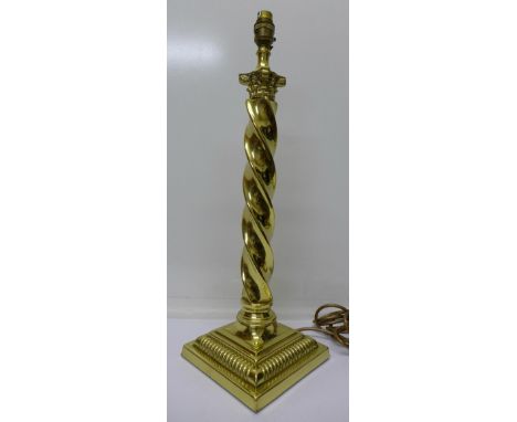 A 'barleytwist' brass table lamp base, 54cm