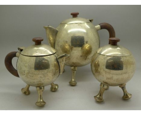 A silver plated globular shaped three piece tea service