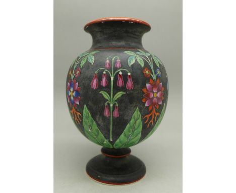 An early 20th Century vase with enamel flower decoration, 14cm