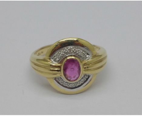 A 14ct gold, ruby and diamond ring, 3.9g, N