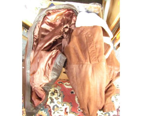 Vintage clothing, suede jacket, faux leather jacket, gent's suits, etc. (1 box)