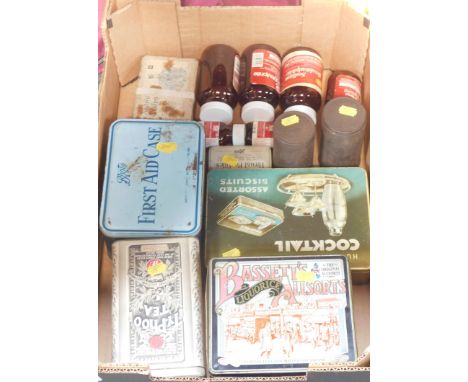 A group of advertising tins, to include Huntley &amp; Palmer's Cocktail Assorted Biscuits, Bournville Cocoa, Ovaltine, Boots 