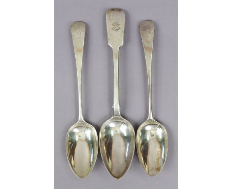 A pair of George III Old English silver tablespoons, London 1811 by Peter &amp; Wm Bateman, 3.5oz; &amp; a George II silver f