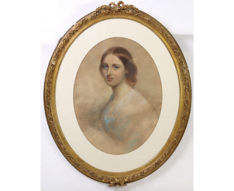 FILIPPO GRISPINI (active 1859-1863).  Portrait of Isabella Stephenson; signed &amp; dated 1860, pencil &amp; watercolour heig