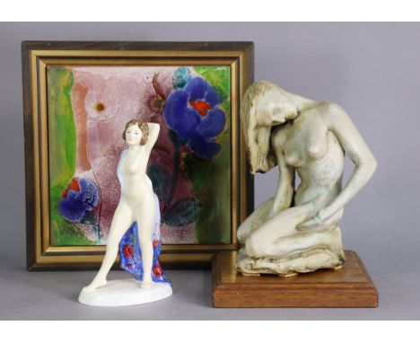 A Royal Doulton “Prestige The Nudes Collection” figure “Evelyn” (HN 4959), 7½”; a studio pottery female nude figure signed “D