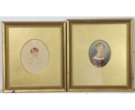 ENGLISH SCHOOL, 19th century. Two portrait miniatures on paper, of Mrs Mary Wardell (née Newby) &amp; her son Henry John Ward