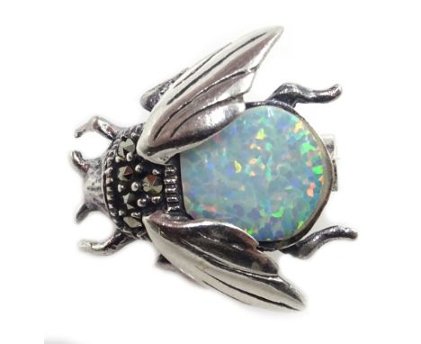 Silver opal and marcasite bug brooch, stamped 925 Condition Report Click here for further images, condition, auction times & 