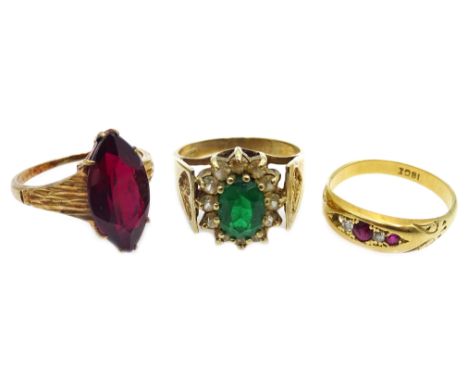 Edwardian ruby and diamond ring stamped 18ct (ruby missing), two stone set 9ct gold rings hallmarked Condition Report 18ct ap