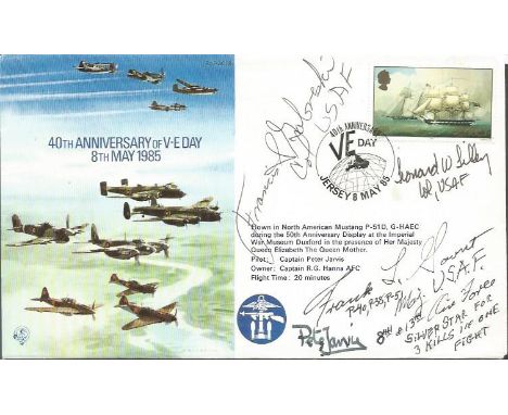 Gabby Gabreski and two other US Aces signed cover. 1985 40th Anniversary of VE-Day cover signed by Francis Gabby Gabreski (th
