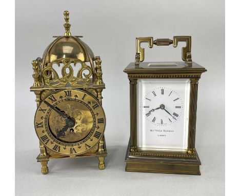 MATTHEW NORMAN SWISS CARRIAGE CLOCK &amp; SMITHS SMALL LANTERN CLOCK, carriage clock stamped 'Mathew Norman London, 1754', el