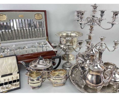 ASSORTED EPNS, including 5-light candelabrum, pair 3-light dwarf candelabra, canteen of modern Viners 'Harley Elegance' patte