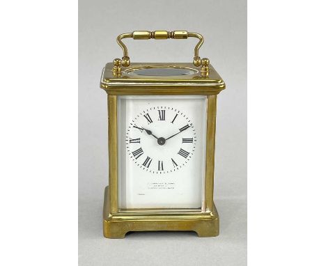 BRASS CARRIAGE CLOCK, reatiled by J Rossiter &amp; Sons - Western Super Mare, 5-glass case with platform lever escapement, 10