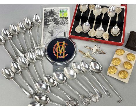 SPORTING TEASPOONS &amp; ACCESSORIES, including set 17 silver Golf handled spoons, 3x M.G.C. 4 other silver spoons with sport