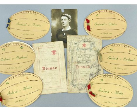 VINTAGE RUGBY INTERNATIONAL EPHEMERA: including January 16th 1932 Wales v. England menu signed by the players, March 12th 193