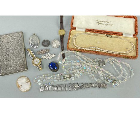 SMALL COLLECTION VICTORIAN SILVER JEWELLERY &amp; COSTUME JEWELLERY, including 1888 silver shilling brooch and three others, 