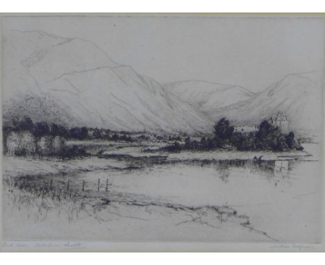 JACKSON SIMPSON (Scottish 1893 - 1963), LOCH AWE, signed etching, framed under glass, 22 x 16cm