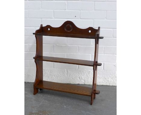 Three tier oak wall shelf, 56 x 59 x 15cm