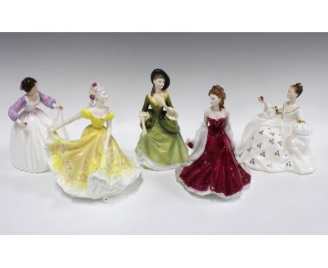 Four Royal Doulton figures, Ninette HN 2379, Sandra HN2401, My Love HN2339, and Ashley HN3420 together with a Royal Worcester