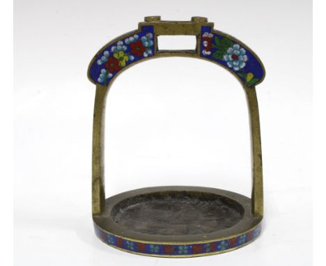 Chinese bronze and cloisonne enamel stirrup,  15cm