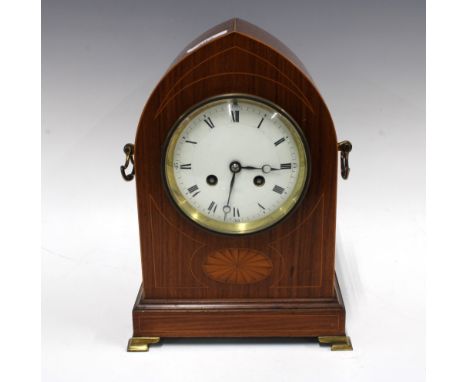 Mahogany mantle clock, brass movement stamped Paris GH V CNE &amp; numbered  59396, 30cm