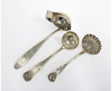 Georgian silver toddy ladle, Edinburgh 1815, a Victorian silver sifter ladle, Edinburgh 1869 and a Scandinavian silver sauce 