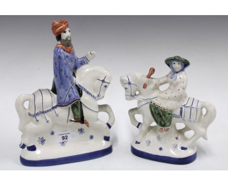 Two Rye Pottery Canterbury Tales figures, The Knight and The Wife of Bath, taller 25cm (2)