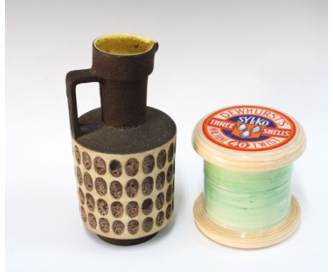 Novelty Dewhurst jar in the form of a bobbin with  14cm, together with a retro West German vase 25cm (2)