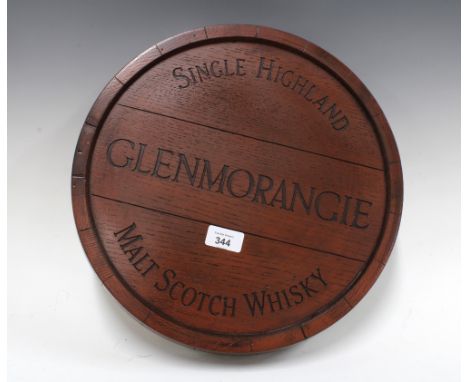 Glenmorangie Single Highland Malt Scotch Whisky circular wall plaque, in the form of a barrel lid, 37cm