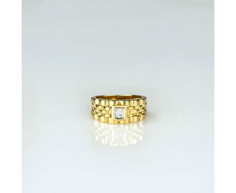 Damenring585 Gelbgold, punziert, mit zentralem Brillant, ca. 0,15 ct, K-L, si, Ringdurchmesser 17,5 mm, Gewicht ca. 8,1 g