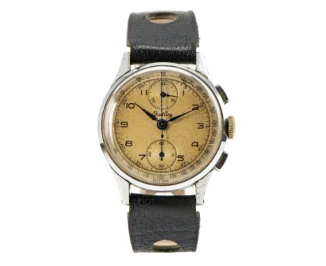 Breitling ChronographUm 1940, Handaufzug, Gehäuse-Nr. 700510 | Ref.-Nr. 178, Gehäuse Stahl, Armband Leder, ergänzt, Schließe 