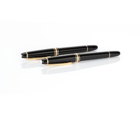 Paar Montblanc Meisterstücke20. Jh., Goldfeder mit rhodinierter Intarsie, Korpus und Kappe aus schwarzem Edelharz mit Montbla