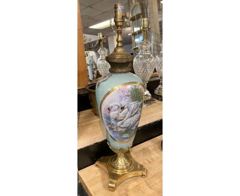 BRONZE &amp; PORCELAIN SWAN LAMP 68CMS (H)