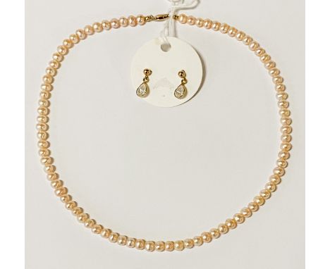 9CT GOLD EARRINGS &amp; PEARL NECKLACE