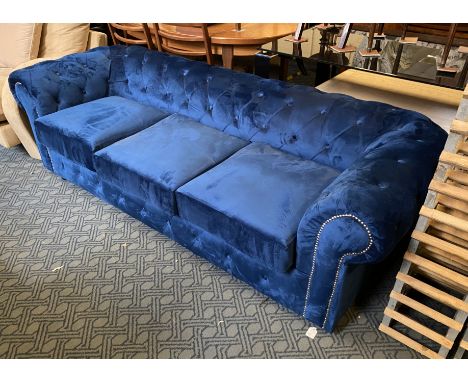 LARGE BLUE VELVET CHESTERFIELD SOFA