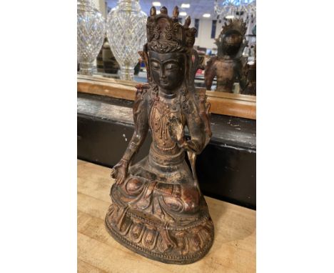 BRONZE CHINESE FIGURE WITH SEAL MARK TO BACK 30CMS (H)