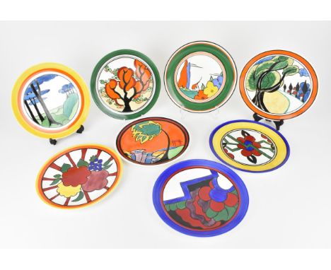 A collection of eight hand painted Wedgwood prototype plates in the Bizarre living landscape series by Clarice Cliff, unmarke