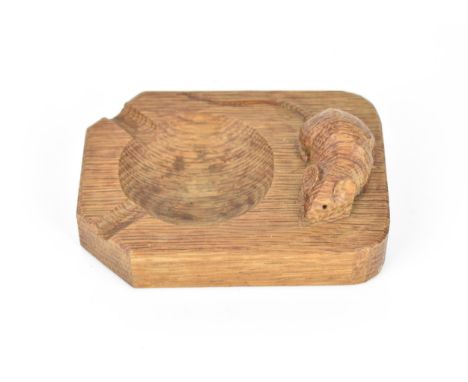 Robert Thompson of Kilburn (1876-1955) Mouseman ashtray, oak, with carved mouse signature, 10.4 cm wide 