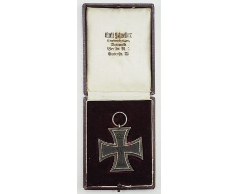 Preussen: Eisernes Kreuz, 1914, 2. Klasse, im Etui - KM.Geschwärzter Eisenkern, Silber Zarge, KM im Ring gepunzt, im weinrote