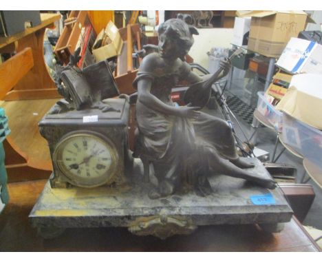 A late 19th century French spelter and marble mantle clock fitted with a Japy Freres 8-day count wheel striking movement 