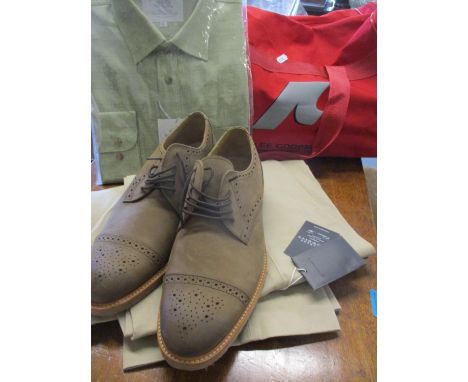 A pair of gents Samuel Windsor light brown suede brogues, size 8 1/2, never worn, together with a pair of new Charles Tyrwhit